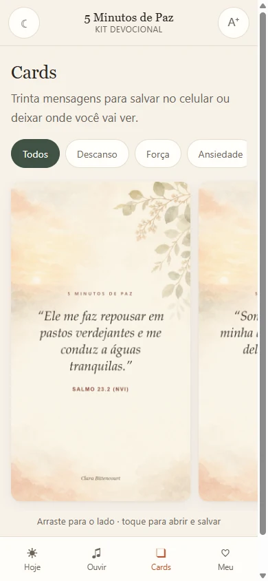Carrossel dos cards de versículos, com o Salmo 23 em destaque
