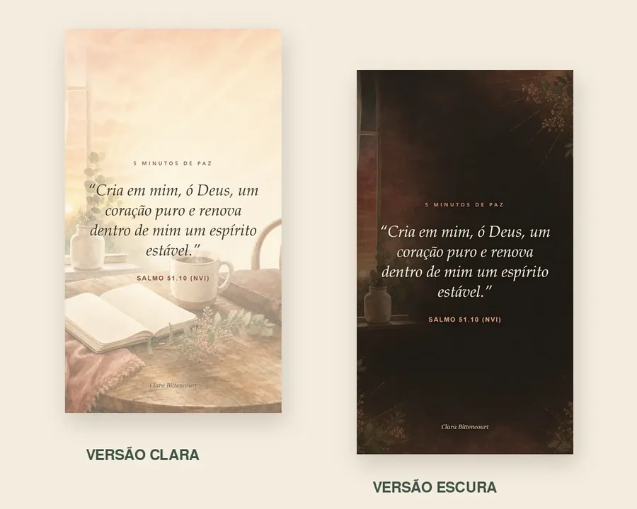Cards de versículos nas versões clara e escura