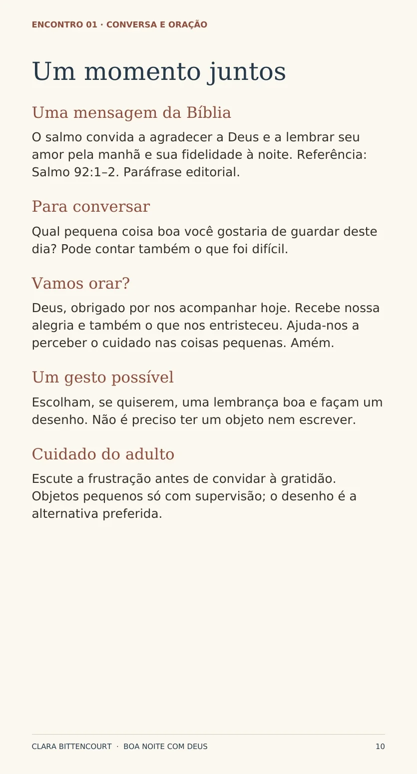 Página real do livro: conversa e oração do encontro 1