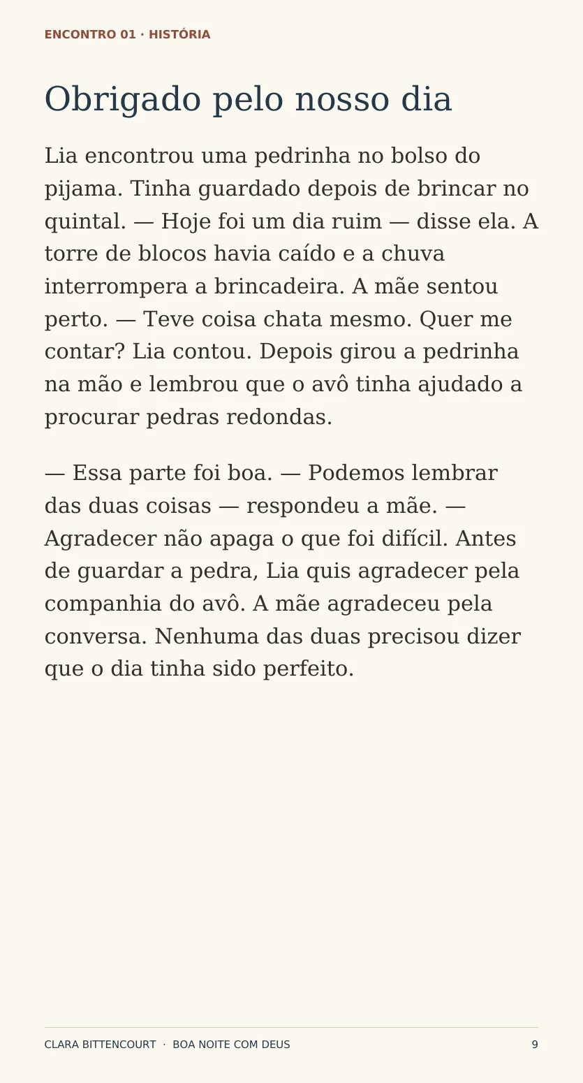 Página real do livro: a história Obrigado pelo nosso dia